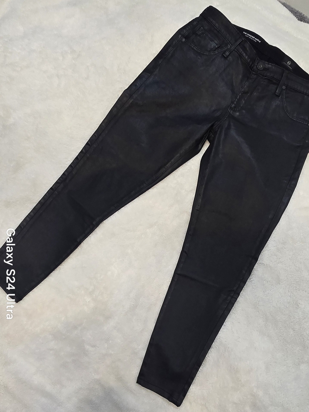 AG Adriano Goldschmied The Legging Ankle Black Coated Denim Jeans 28R Super Skin
